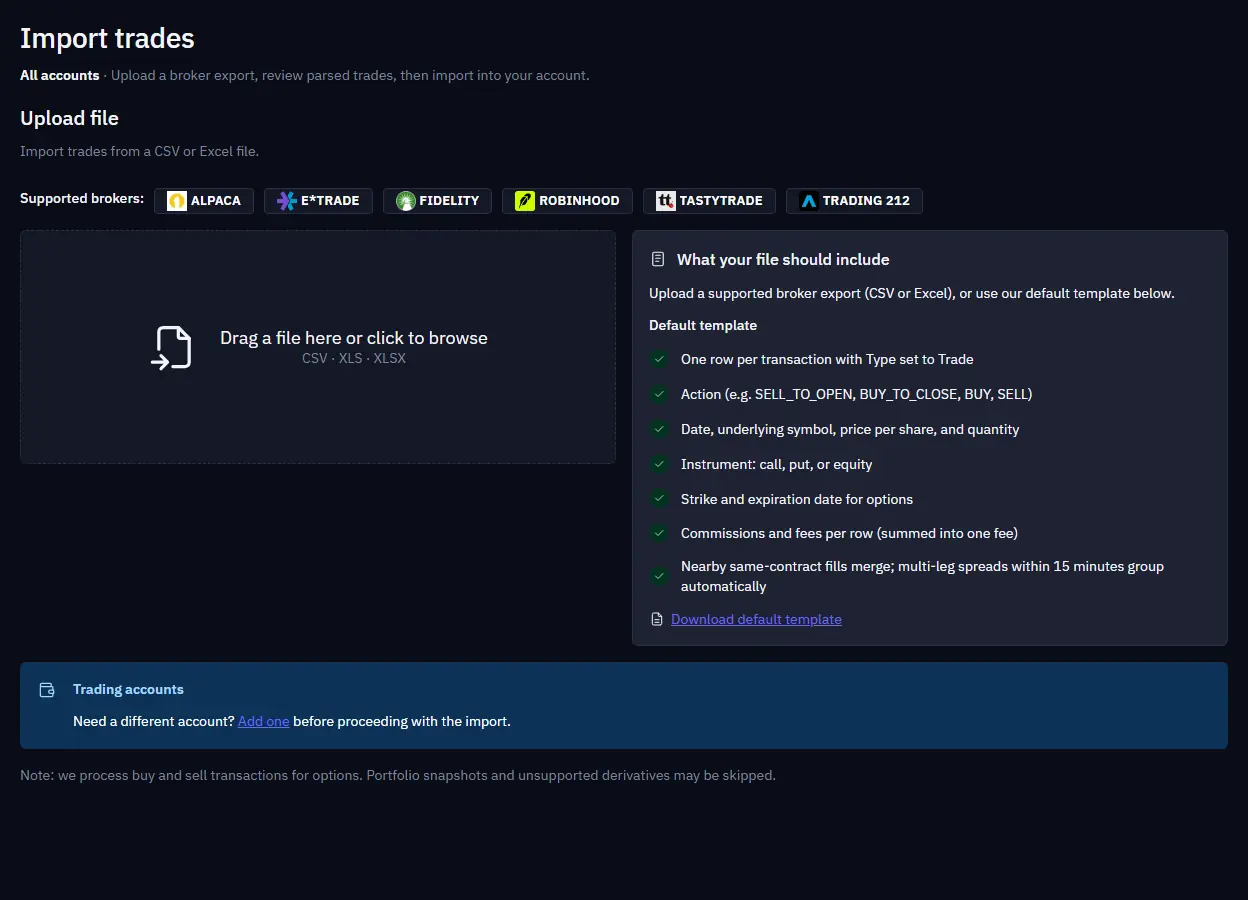 Import wizard with supported broker badges
