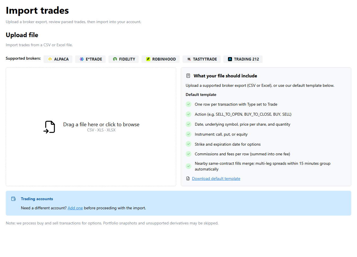 Import wizard with supported broker badges